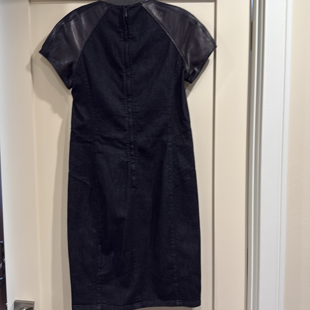 Ralph Lauren black label black denim and leather fitted dress - Picture 6 of 7